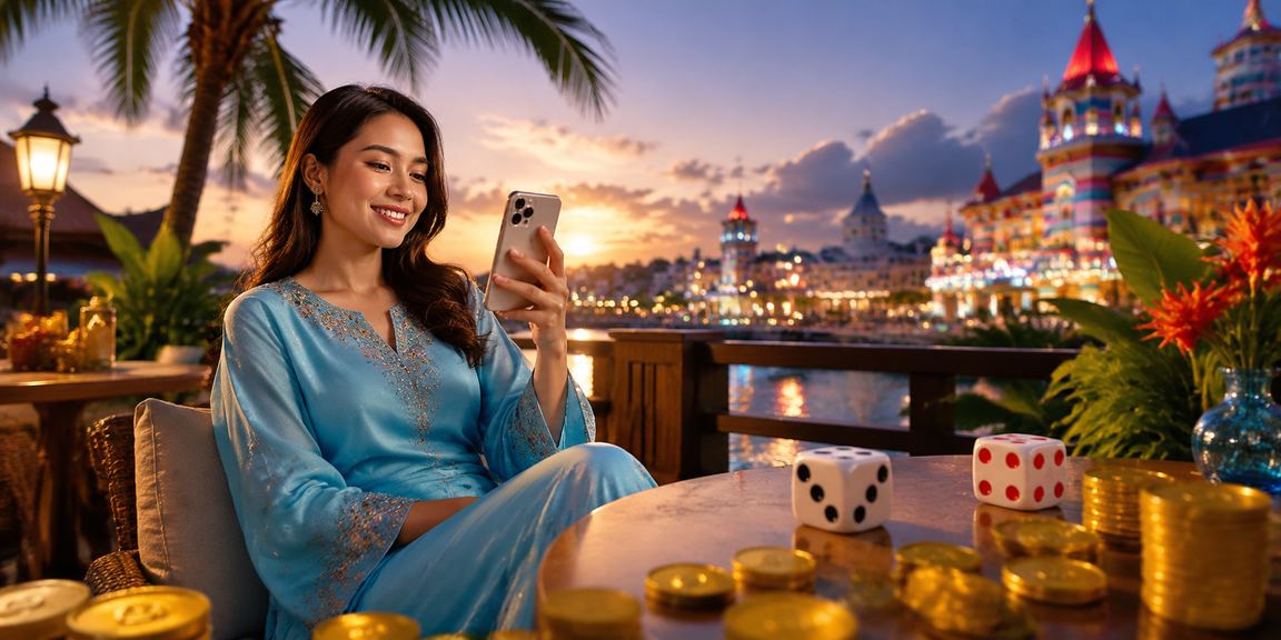 Pemain wanita berbaju kurung bermain permainan dadu di Malaysia